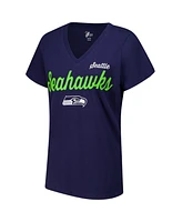 G-iii 4Her by Carl Banks Women's College Navy Seattle Seahawks Post Season V-Neck T-Shirt