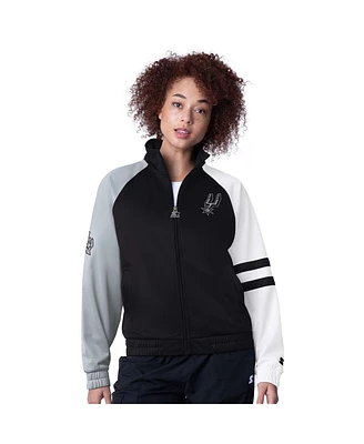 Starter Women's Black San Antonio Spurs Line Up Dolman Raglan Full-Zip Track Jacket