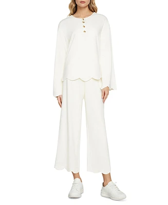 Three Dots Women's Scalloped Bell-Sleeve Henley Top