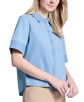 Jones New York Petite Stitched Short-Sleeve Shirt