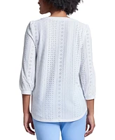 Jones New York Petite 3/4-Sleeve Embroidered Eyelet Top