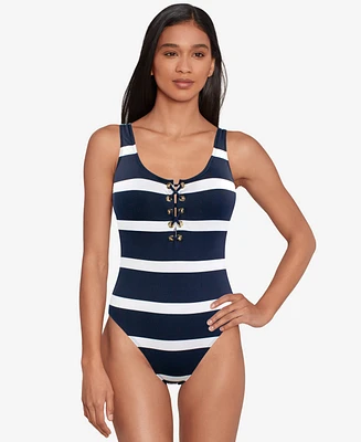 Lauren Ralph Women's Striped One-Piece Swimsuit