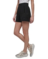 Dkny Sport Women's Varsity Embroidered Logo Smocked 4" Shorts