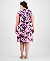 Jones New York Plus Floral-Print Linen-Blend Swing Dress