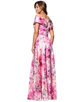 Xscape Women's Printed Off-The-Shoulder Gown