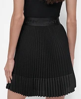 Dkny Women's Logo-Waist Mixed-Media Pleated-Hem Skirt