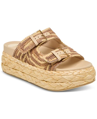 Dolce Vita Women's Falyn Platform Double Buckle Raffia Woven Footbed Sandals