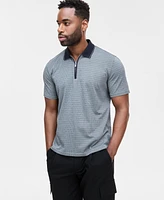 Karl Lagerfeld Paris Men's Performance Stripe Zip Polo Shirt