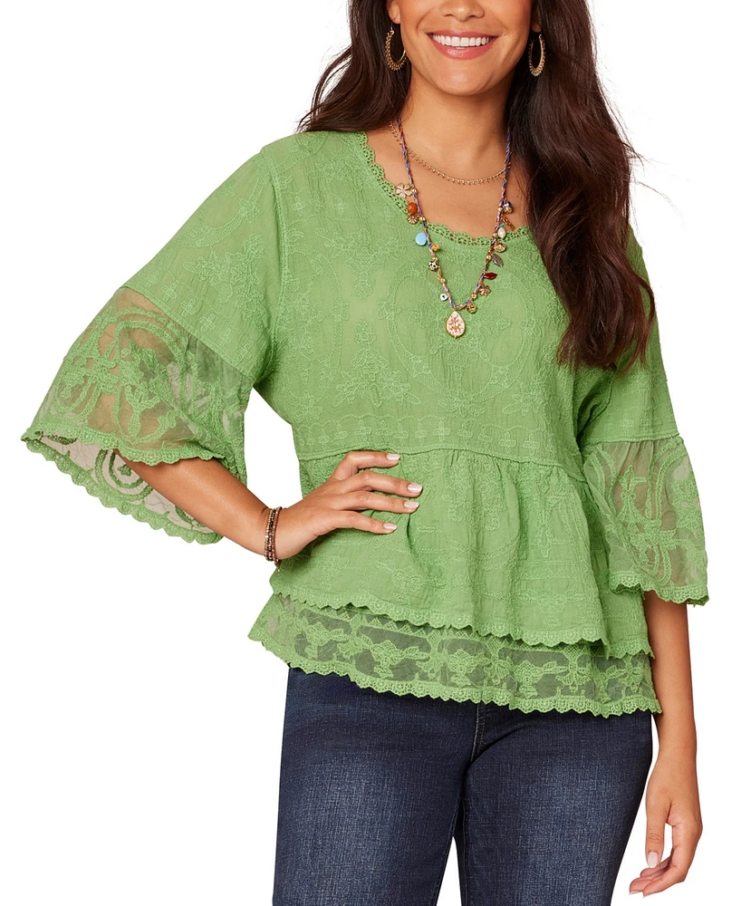 Democracy Petite Lace Double Bell Flounce Top
