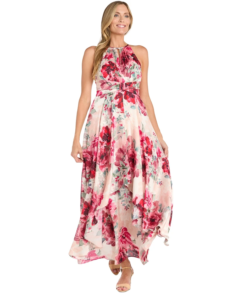 R & M Richards Women's Floral-Print Halter Gown