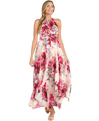 R & M Richards Women's Floral-Print Halter Gown
