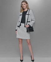 Karl Lagerfeld Paris Womens Tweed Framed Jacket A Line Mini Skirt Flutter Sleeve Blouse