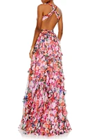 Women's Ruffled Cut Out Sleeveless Gown