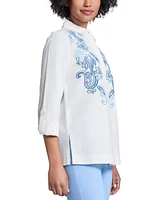 Jones New York Women's Embroidered Button-Front Shirt