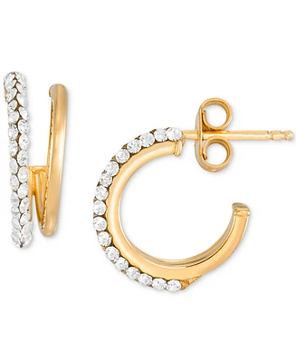 Crystal C-Shape Hoop Earrings in 10k Yellow Gold