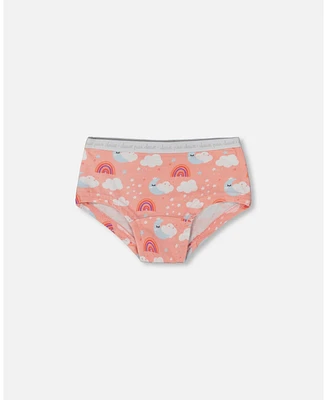 Girl Printed Cotton Boyshort Panty Rainbow On Light Coral - Toddler|Child