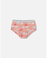 Girl Printed Cotton Boyshort Panty Rainbow On Light Coral - Toddler|Child