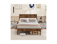Metal Bed Frame with Wooden Headboard and Footboard