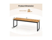 Patio Dining Bench Backless with Slatted Seat and Metal Legs
