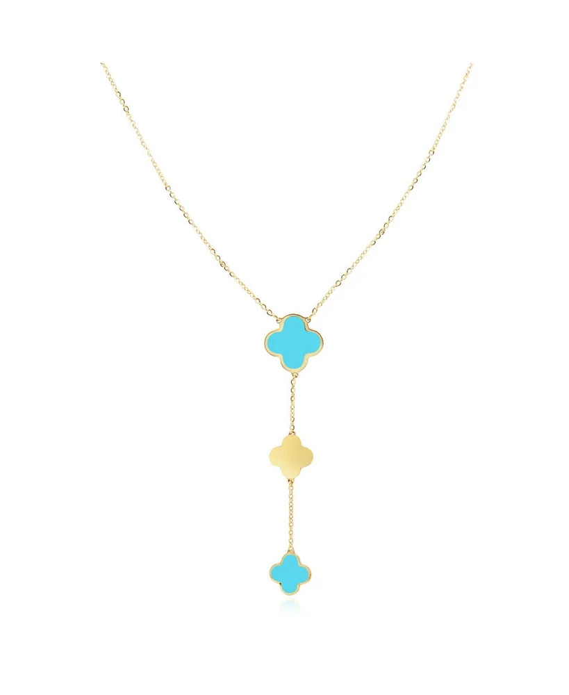 The Lovery Turquoise Clover Lariat Necklace 14K Gold