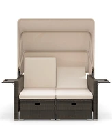 Outdoor Patio Rattan Daybed with Retractable Canopy and Adjustable Backrests