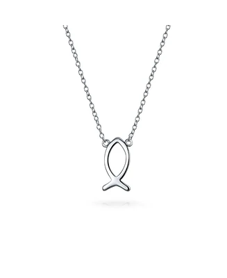 Bling Jewelry Dainty Sterling Silver Jesus Fish Ichthys Pendant Necklace