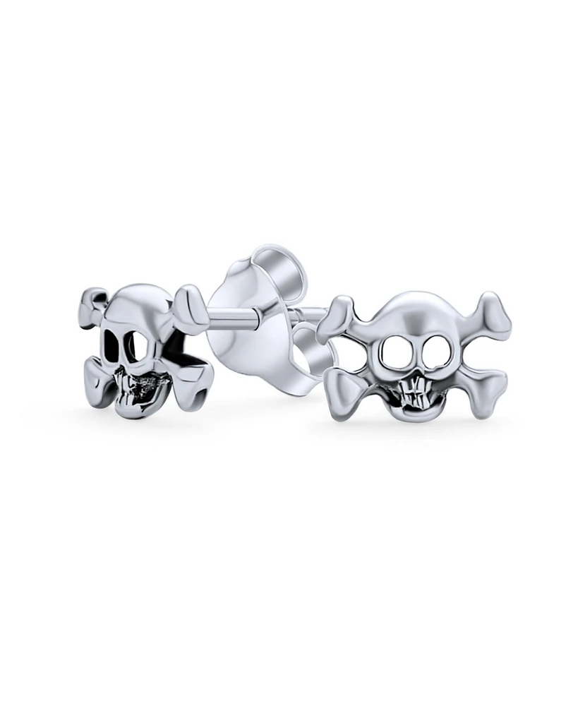 Bling Jewelry Caribbean Pirate Skull Stud Earrings , Bikers, Punk Rockers, Sterling Silver