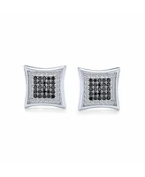 Bling Jewelry Contemporary Mens 12MM Black & White Cz Stud Earrings in Sterling Silver