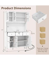 Kitchen Pantry Storage Cabinet with Led Lights and Power Outlets