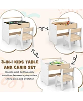 3 In 1 Kids Wood Table and Chair Set with Detachable Tabletop Hidden Storage Paper