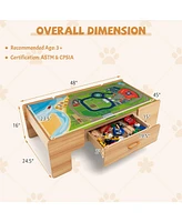 Kids Double-Sided Wooden Train Table Playset with Storage Drawer