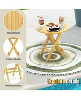 Portable and Compact Outdoor End Table with X-shaped Legs and Slatted Tabletop