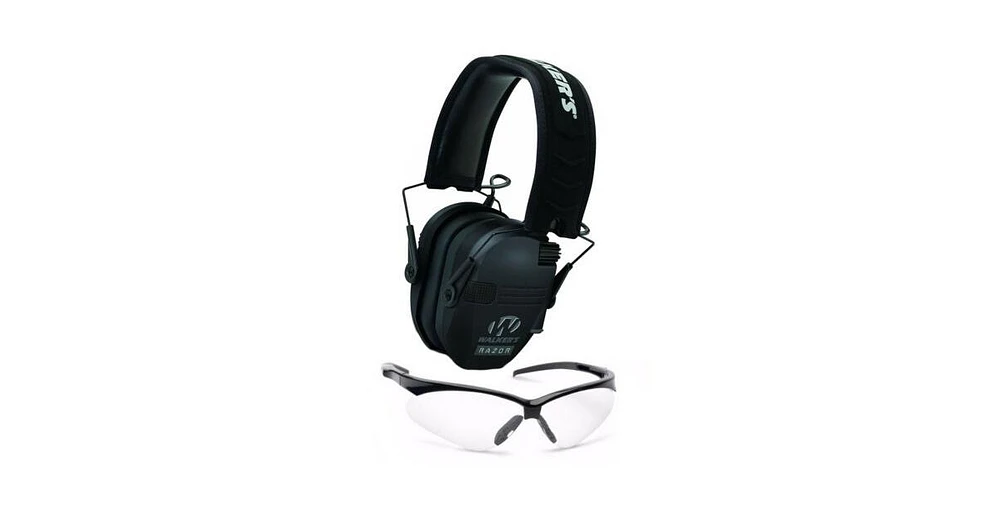 Walker's Razor Slim Electronic Shooting Range Earmuff (Black) and Glasses Kit