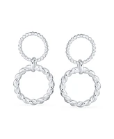 Bling Jewelry Classic Geometric Round Dangle Earrings Double Circle Sterling Silver