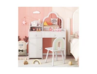 Kids Vanity Table and Chair Set with Cloud-Shaped Mirror and Open Shelf Cute Dressing Set for Toddlers