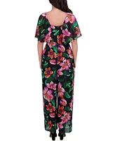 kenzie Women's Floral Chiffon Cape-Overlay Jumpsuit