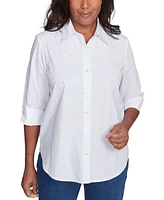 Alfred Dunner Petite Embellished 3/4-Sleeve Button-Down Shirt