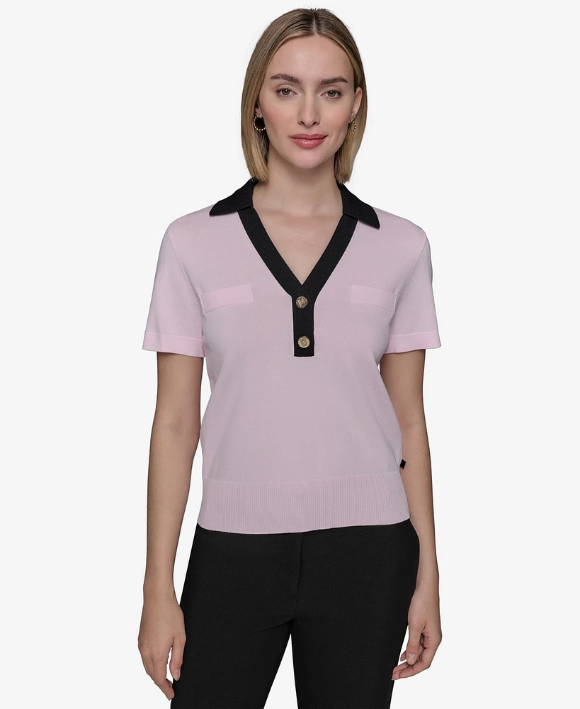 Karl Lagerfeld Paris Women's Contrast-Trim Collared Top