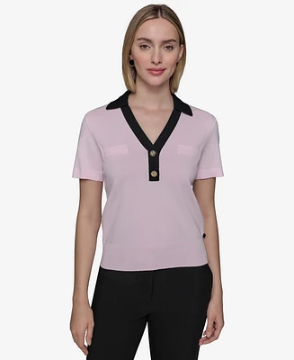 Karl Lagerfeld Paris Women's Contrast-Trim Collared Top