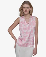 Karl Lagerfeld Paris Women's Printed Crisscross V-Neck Blouse