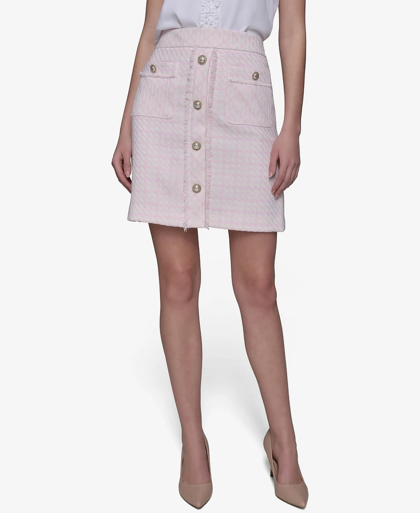 Karl Lagerfeld Paris Women's Button-Front Tweed Skirt