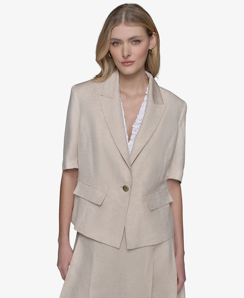 Karl Lagerfeld Paris Women's Lurex Elbow-Sleeve Peak-Lapel Jacket