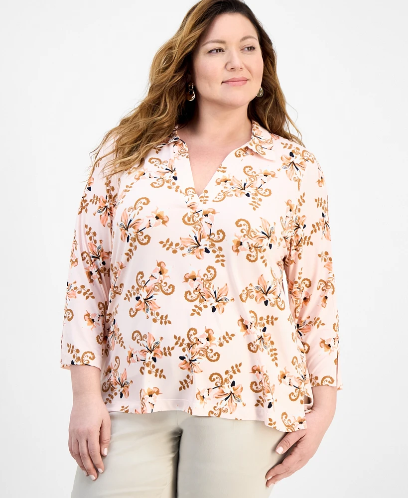Jm Collection Plus Printed 3/4-Sleeve Tunic, Exclusively at Macy's