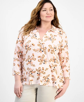 Jm Collection Plus Printed 3/4-Sleeve Tunic, Exclusively at Macy's