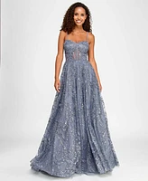 City Studios Juniors' Glitter Sequin Mesh Ball Gown, Created for Macy's