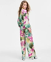 Guess Womens Tie Front Printed Shirt Ines Wide Leg Pants