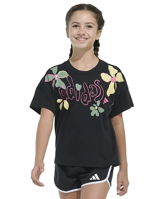 adidas Big Girls Cotton Logo Graphic Short-Sleeve Drop-Shoulder T-Shirt