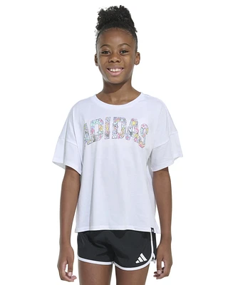 adidas Big Girls Cotton Logo Graphic Short-Sleeve Drop-Shoulder T-Shirt
