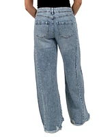 Rewash Juniors' Distressed Low Rise Wide-Leg Jeans