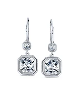 Bling Jewelry Square Radiant Cut Solitaire Cz Bezel Drop Earrings Sterling Silver